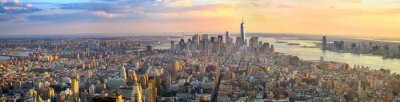 Manhattan panorama bij zonsondergang luchtfoto, New York, Verenigde Staten