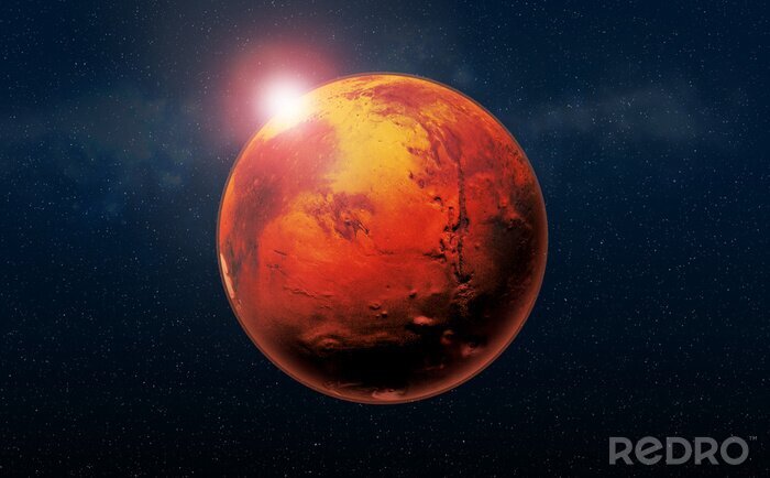 Poster Mars the Red planet of the solar system in space. High resolution art presents planet Mars in space.