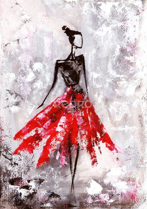 Poster Meisje in een rode rok