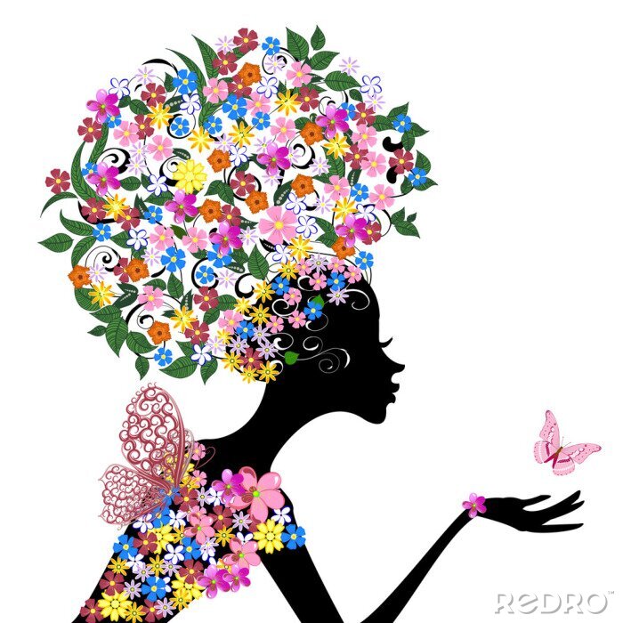 Poster Meisje met bloemen op haar hoofd