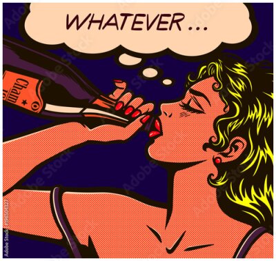 Poster Meisje met een fles wijn