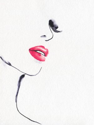 Poster Meisje met rode lippen