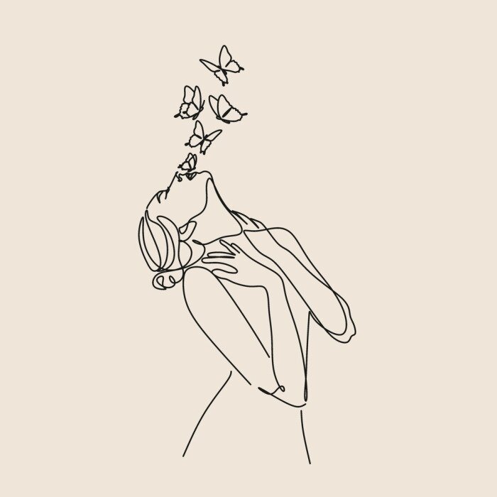 Poster Meisje met vlinders