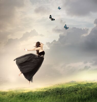 Poster Meisje springen in de lucht