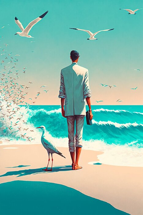 Poster Mens op het strand