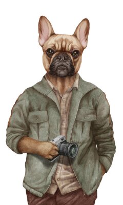 Poster Menselijk karakter dat een hoodie met een hondenkop draagt