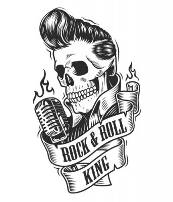 Poster Menselijke schedel in rock and roll.