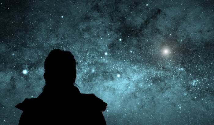 Poster Met een opstelling van sterren in blauwtinten