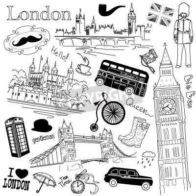 Poster Met symbolen in zwart en wit London
