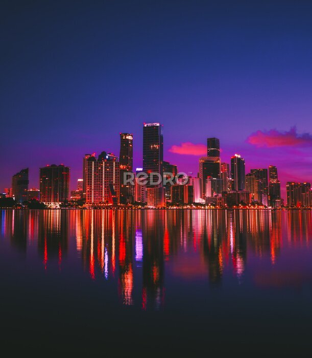 Poster Miami bij nacht