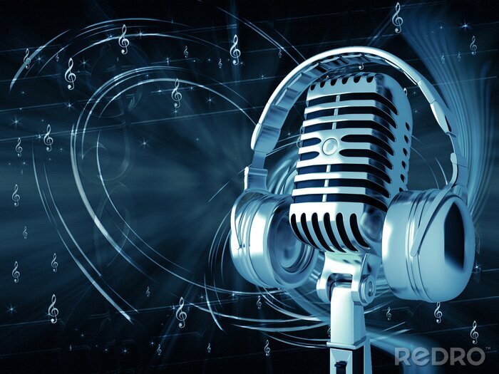Poster Microfoon, koptelefoon en muziek