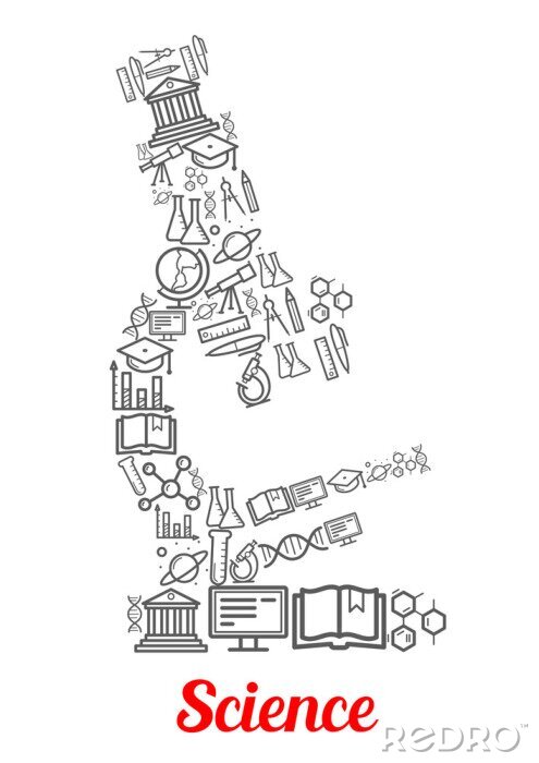 Poster Microscope embleem gevormd door de wetenschap pictogrammen
