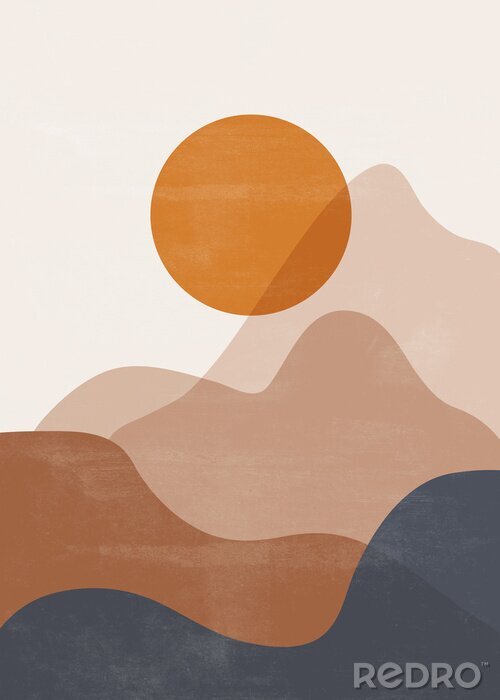 Poster Mid century sunset mountain print boho minimalist printable wall art abstract