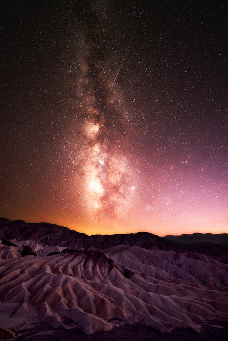 Poster Milky Way with Flying Meteor at Death Valley National Park, California
