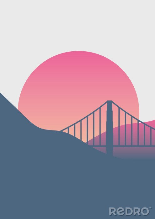 Poster Minimale poster achtergrond van San Francisco bij zonsopgang