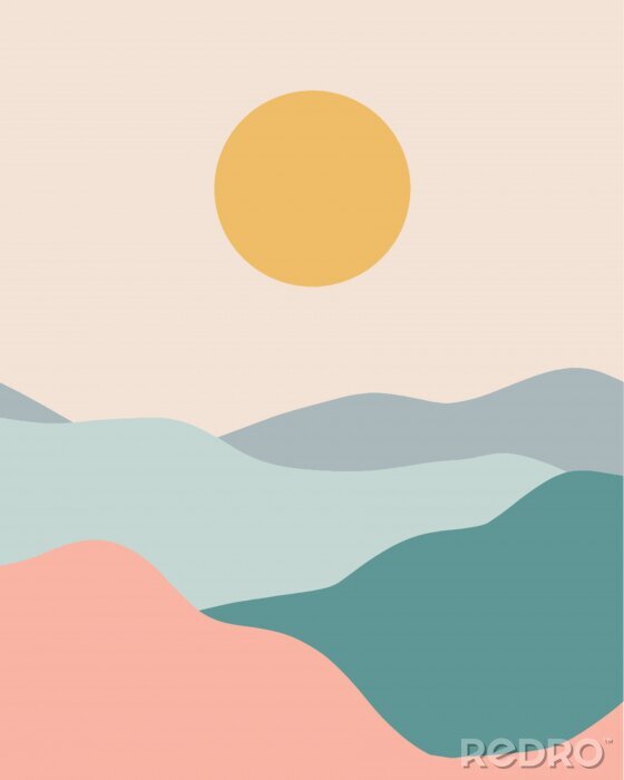 Poster Minimalist landscape pastel colors vector