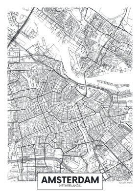 Poster Minimalistische kaart van Amsterdam