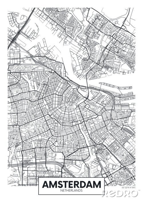 Poster Minimalistische kaart van Amsterdam