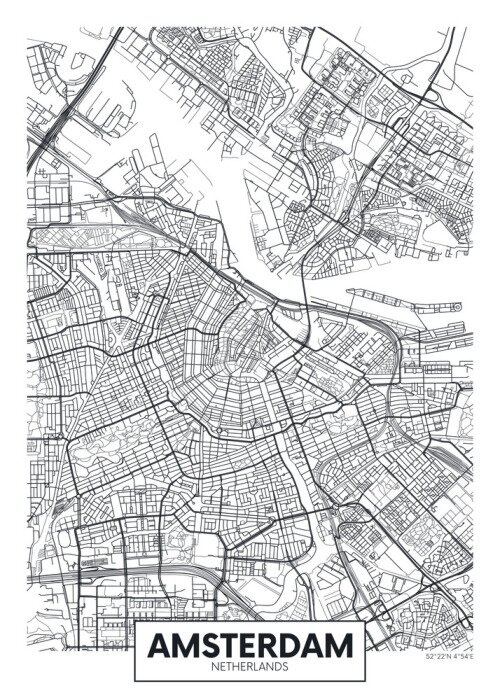 Poster Minimalistische kaart van Amsterdam