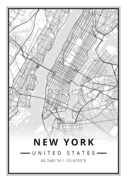 Poster Minimalistische kaart van New York