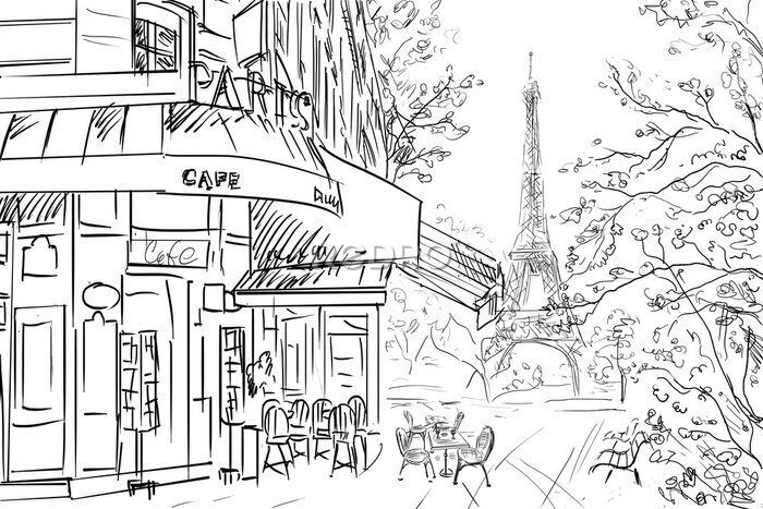 Poster Minimalistische Parijse straatillustratie