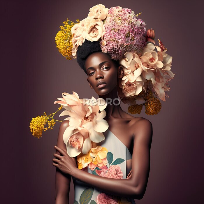 Poster Model met bloemen