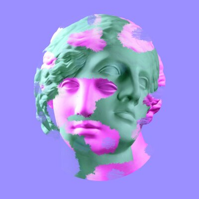 Modern conceptual art poster with ancient statue of bust of Venus. Collage of contemporary art.