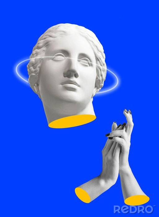 Poster Modern conceptual art poster with ancient statue of bust of Venus. Collage of contemporary art.