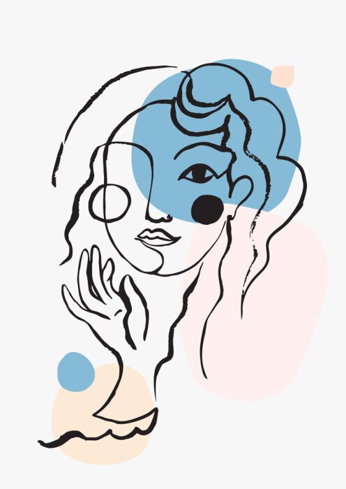 Poster Modern continuous line art in cubism style with geometric shapes