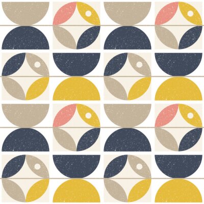 Modern vector abstracte naadloze geometrische patroon met halve cirkels en cirkels in retro-Scandinavische stijl