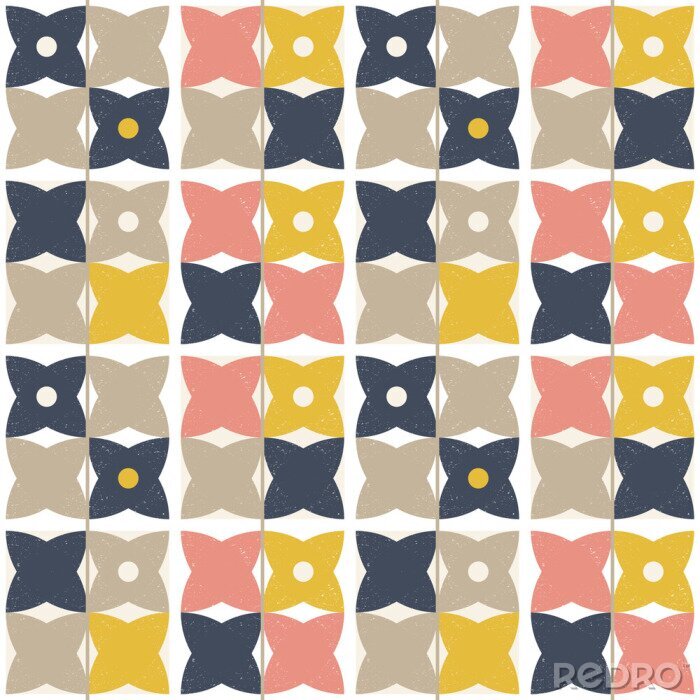 Poster Modern vector abstracte naadloze geometrische patroon met halve cirkels en cirkels in retro-Scandinavische stijl