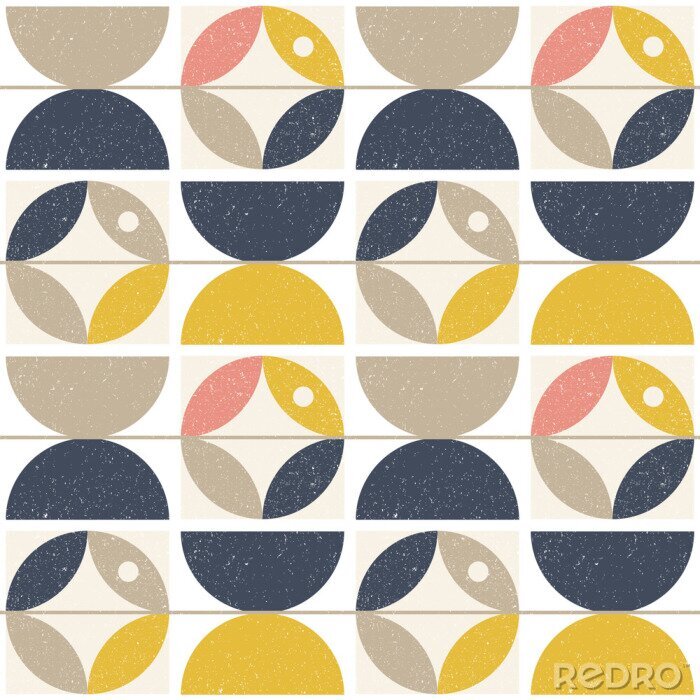 Poster Modern vector abstracte naadloze geometrische patroon met halve cirkels en cirkels in retro-Scandinavische stijl