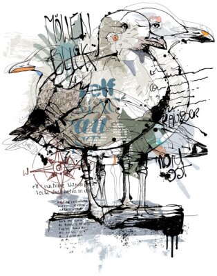 Poster Moderne afbeelding met een zeemeeuw