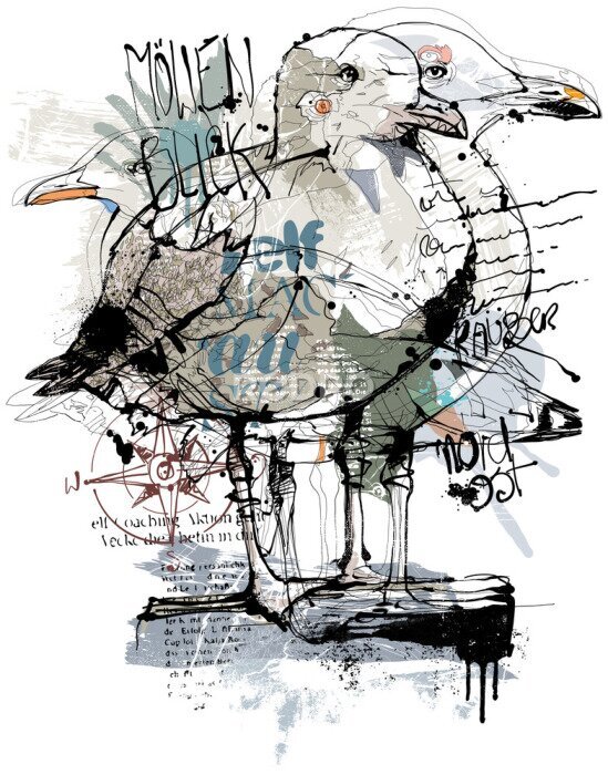 Poster Moderne afbeelding met een zeemeeuw