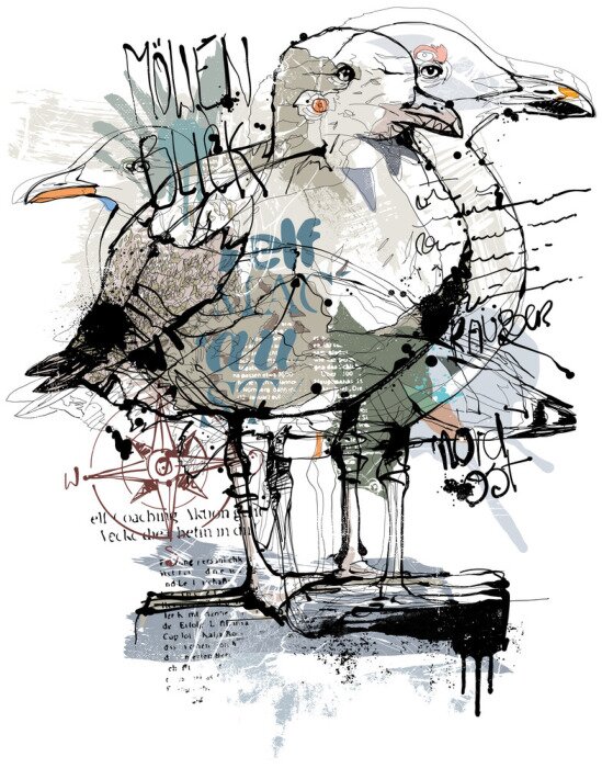 Poster Moderne afbeelding met een zeemeeuw