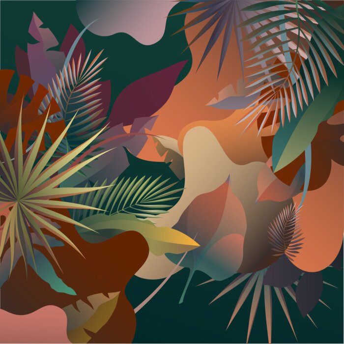 Poster Moderne contrasterende grafiek van tropische planten