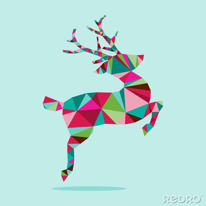 Poster Moderne Geometrische Driehoek Christmas Reindeer Jumping