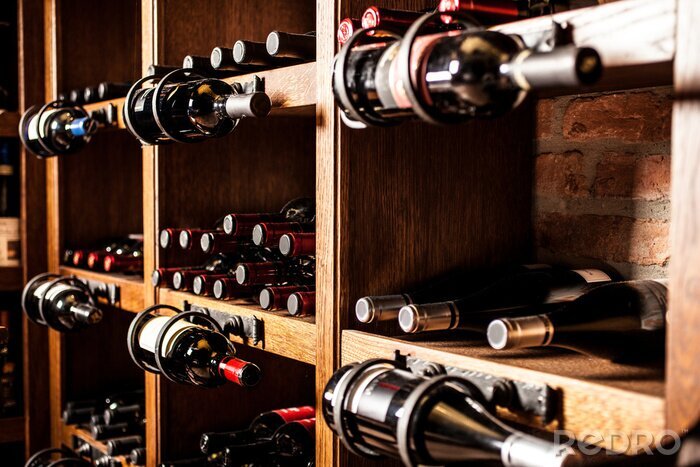 Poster Moderne wijngaard met flessen