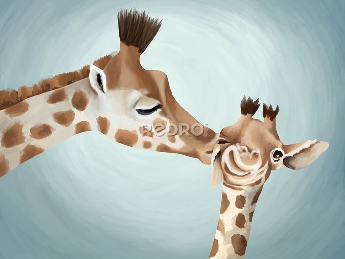 Poster Moedergiraffe met jong