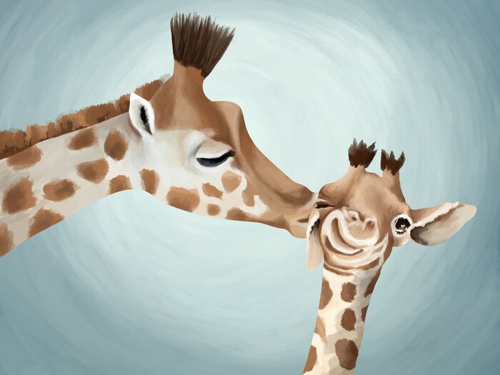 Poster Moedergiraffe met jong