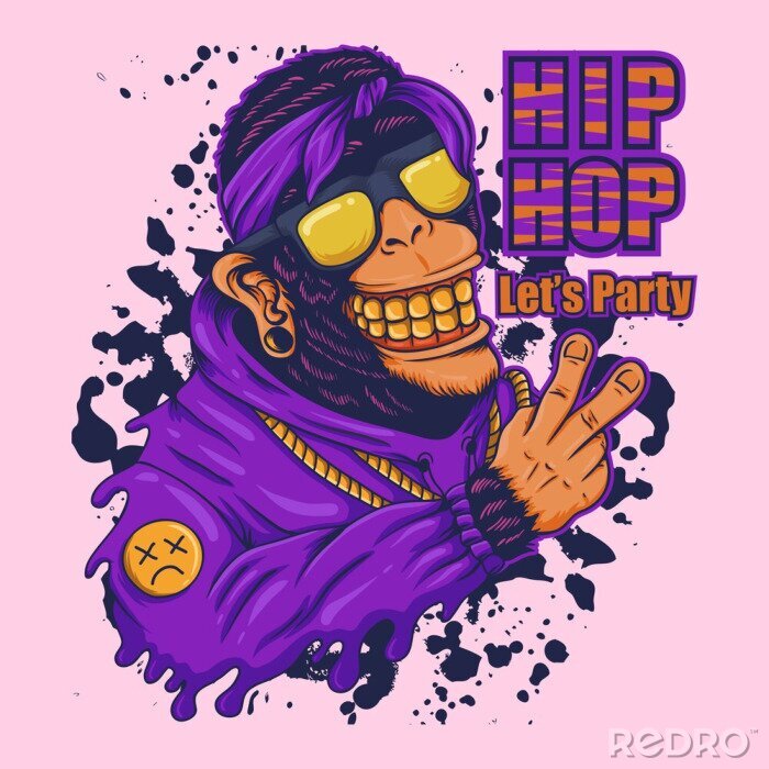 Poster Monkey hip hop party vector illustration 