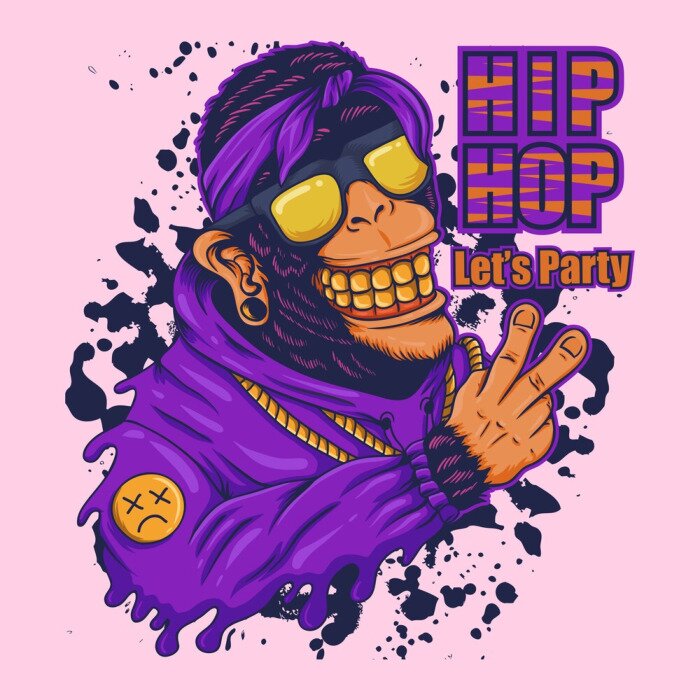 Poster Monkey hip hop party vector illustration 