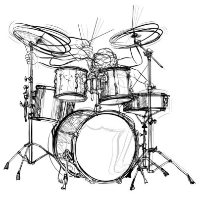 Poster Monochromatische tekening van een drummer