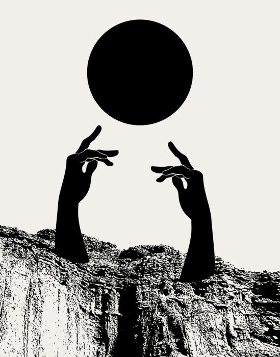 Poster Monochroom illustratie met handen