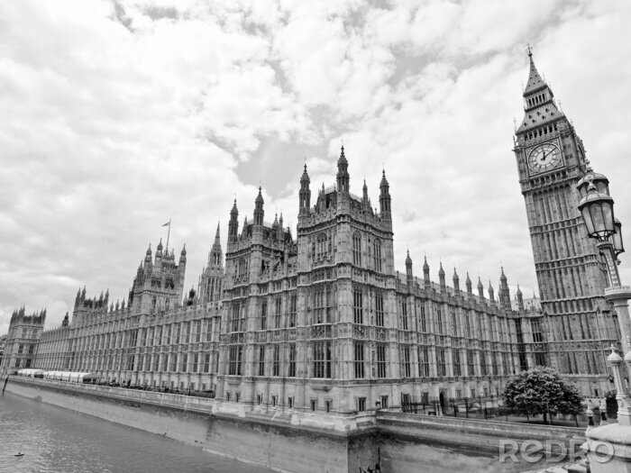 Poster Monochroom panorama van Westminster