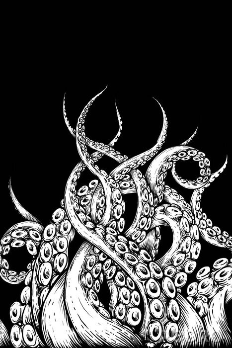 Poster Monster tentakels op een zwarte achtergrond