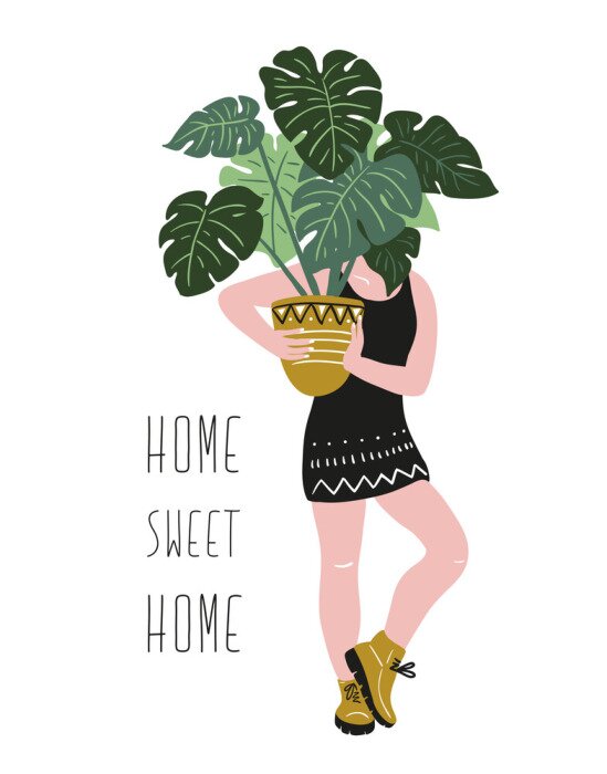 Poster Monsterabladeren die het vrouwelijke silhouet verdoezelen