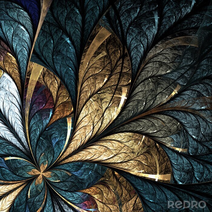 Poster Mooi bloempatroon in glas-in-lood raam stijl.