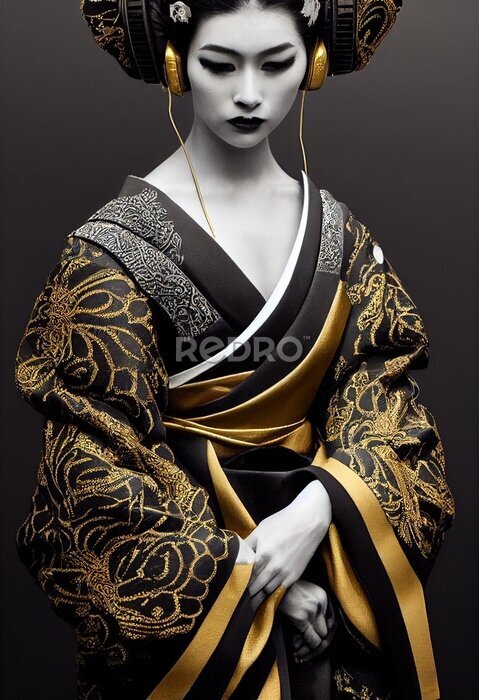 Poster Mooie vrouw in een kimono