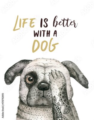 Poster Mopshond met een grappige inscriptie